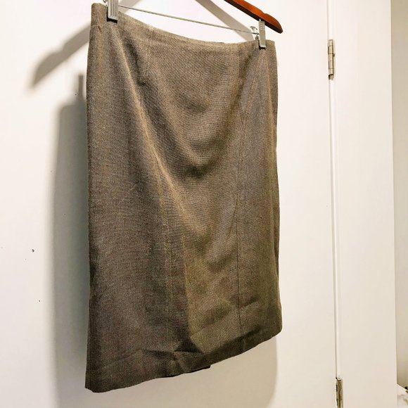 Vintage Wool-Blend Heather Brown Seamed Pencil Skirt - Size 4 - Picture 12 of 12
